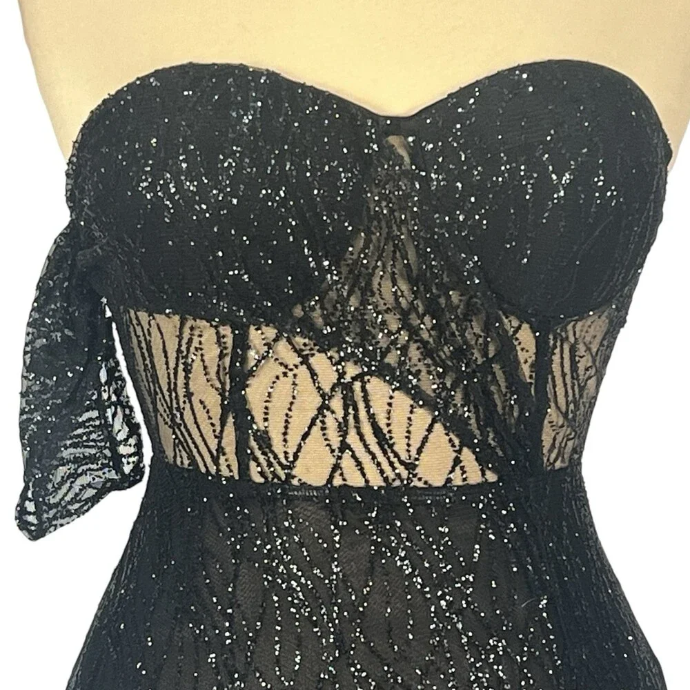 Alamour The Label Black Formal Gown S Strapless Glitter The Ayelet Evening Dress - Picture 10 of 16